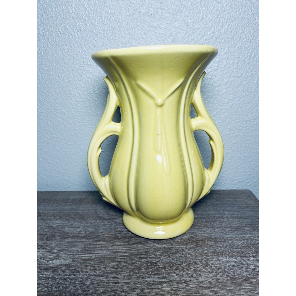 Vintage McCoy Vase Yellow 8" Tall,‎ Very Nice!